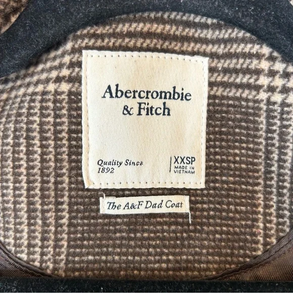 Abercrombie & Fitch The A&F Dad Coat Plaid Brown Long Overcoat Women's XXSP - Picture 4 of 16
